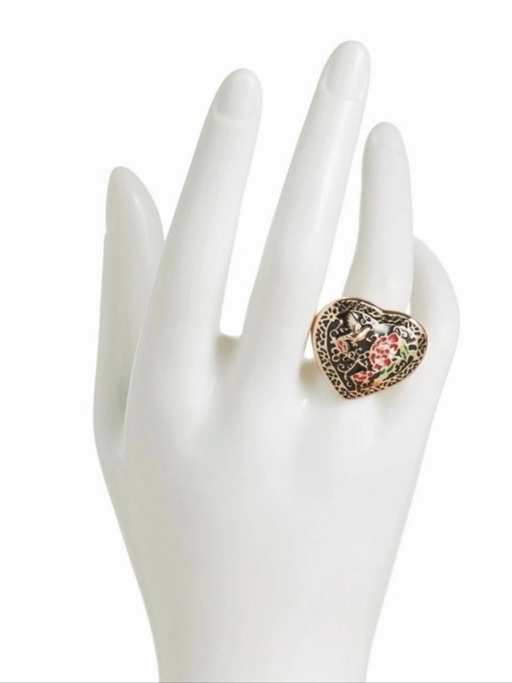 💛▪️Piper K ▪️Heart-Shaped  Hand Painted Enamel Ring in Gold & Black Size 7 8 9
